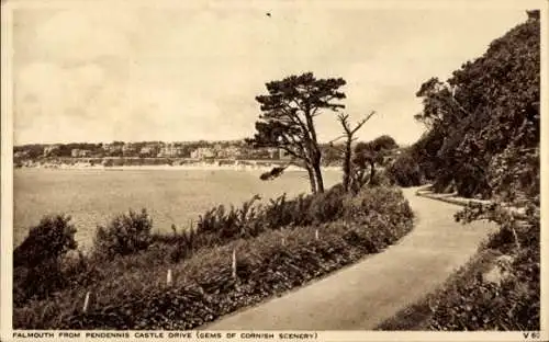 Ak Falmouth Cornwall England, Blick vom Pendennis Castle Drive