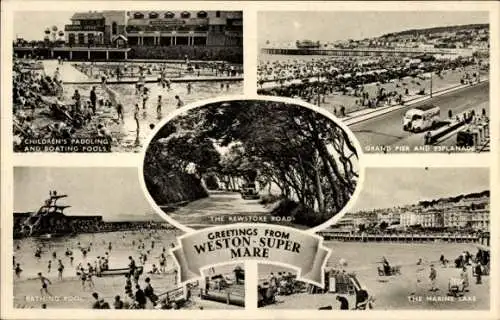 Ak Weston super Mare Nordsomerset England, Grand Pier, Esplanade, Marine Lake