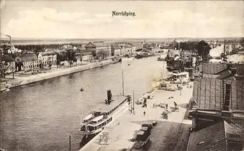 Ak Norrköping Schweden, Panorama, Dampfer