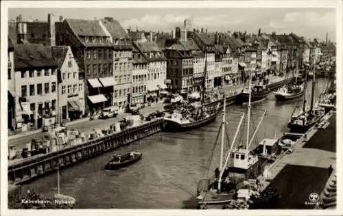 Ak København Kopenhagen Dänemark, Nyhavn, Hafenblick