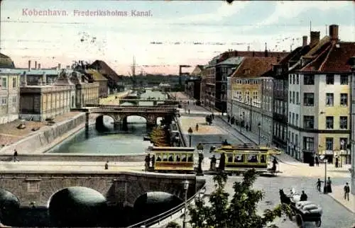 Ak København Kopenhagen Dänemark, Frederiksholms Kanal, Straßenbahn