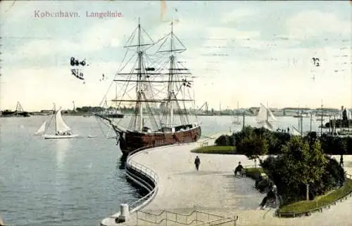 Ak København Kopenhagen Dänemark, Langelinie, Segelschiff