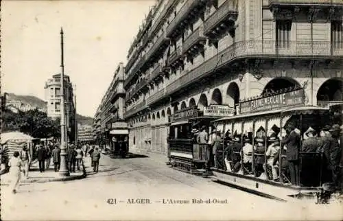 Ak Algier Algier Algerian, La Rue Bab-el-Oued, Straßenbahn