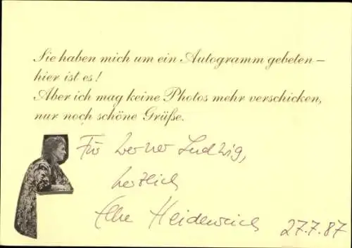 Ak Schauspielerin Elke Heidenreich, Portrait, Autogramm, 1987