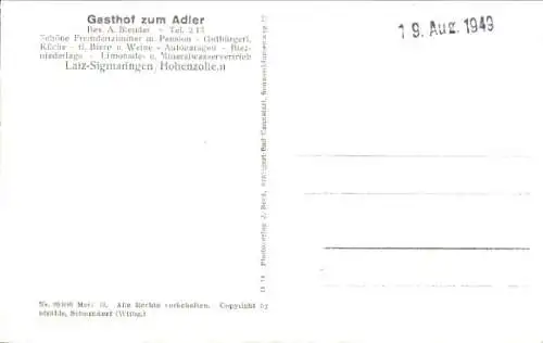 Ak Laiz Sigmaringen an der Donau, Fliegeraufnahme, Gasthof zum Adler, Inh. A. Blender