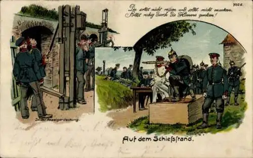 Litho Auf dem Schießstand, Soldatenleben, In der Anzeigerdeckung