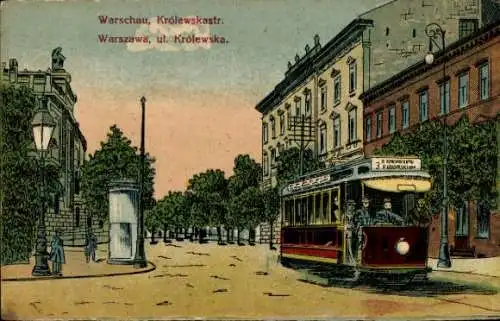 Ak Warszawa Warschau Polen, Krolewskastraße, Straßenbahn