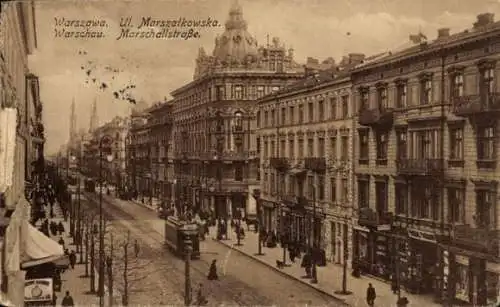 Ak Warszawa Warschau Polen, Marschallstraße, Straßenbahn