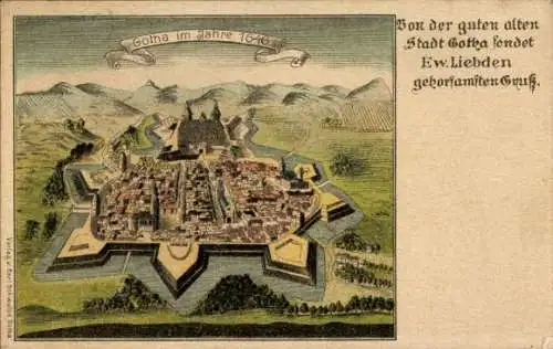 Litho Gotha in Thüringen, Gesamtansicht im Jahre 1646