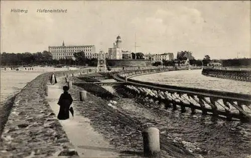 Ak Kołobrzeg Ostseebad Kolberg Pommern, Hafeneinfahrt