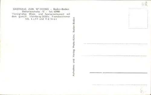 Ak Baden Baden am Schwarzwald, Gasthaus zum Weinberg, Stefanienstraße 50, Panorama