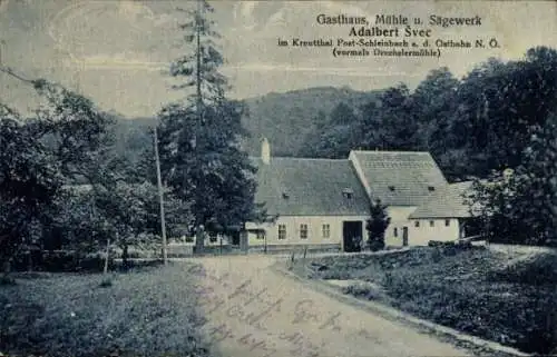 Ak Kreuttal Schleinbach Niederösterreich, Gasthaus, Mühle und Sägewerk Adalbert Svec, Drechslermühle