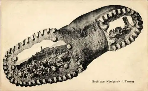 Passepartout Ak Königstein im Taunus, Gesamtansicht, Stiefelsohle