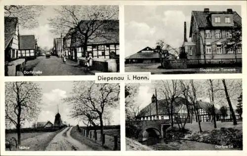 Ak Diepenau Niedersachsen, Tonwerk, Mühle, Dorfstraße