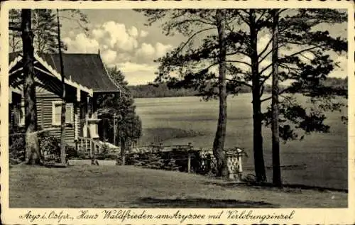 Ak Orzysz Arys Ostpreußen, Haus Waldfrieden am Aryssee, Verlobungsinsel