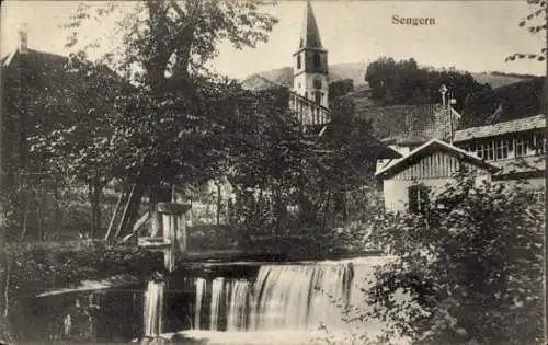 Ak Sengern Lautenbachzell Lautenbach Zell Elsass Haut Rhin, Teilansicht, Kirche, Wasserfall