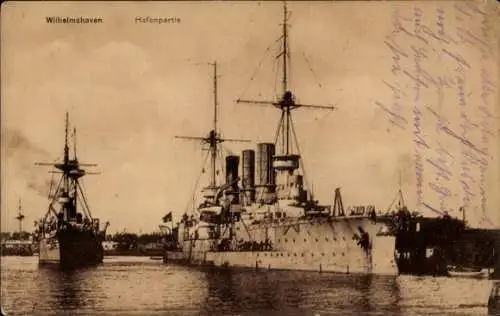 Ak Wilhelmshaven in Niedersachsen, Hafen, Deutsche Kriegsschiffe