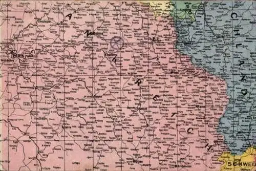 Landkarten Ak Nordost-Frankreich, Kriegsschauplatz 1. WK, Verdun, Nancy, Reims, Chalons