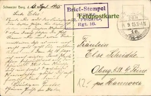 Ak Kriegsschauplatz 1. WK, Schwarzer Berg, deutsche Unterstände am Hang