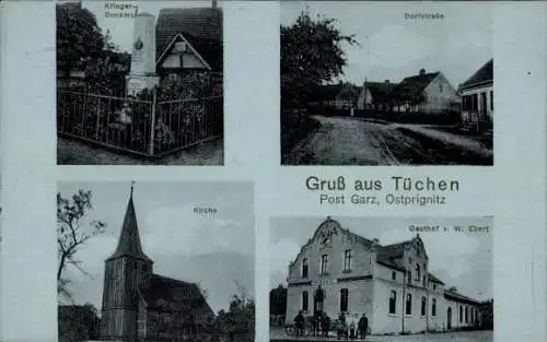 Ak Tüchen Groß Pankow in der Prignitz, Kriegerdenkmal, Kirche, Gasthof W. Ebert, Dorfstraße