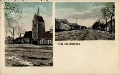 Ak Barenthin Gumtow Prignitz, Kirche, Straßenpartie