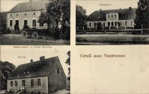 Ak Nadrense Nadrensee in Vorpommern, Restauration Ernst Schulze, Gutshaus, Schule