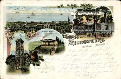 Litho Ostseebad Ahlbeck auf Usedom, Zirowberg, Zierowberg, Restaurant Vollert, Hohenzollern