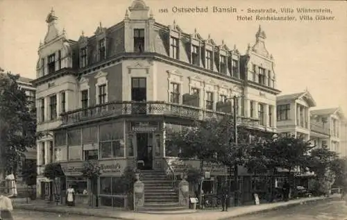 Ak Ostseebad Bansin auf Usedom, Seestraße, Villa Winterstein, Hotel Reichskanzler, Villa Gläser