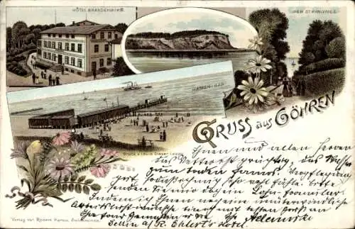 Litho Ostseebad Göhren auf Rügen, Hotel Brandenburg, Strandweg, Damenbad