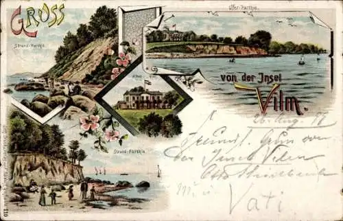 Litho Insel Vilm Putbus auf Rügen, Hotel, Strand, Ufer