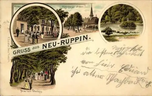 Litho Neuruppin in Brandenburg, Rheinsberger Straße, Goldfischteich, Allee zum Weinberg