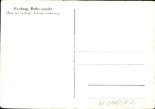 Ak Hamburg Mitte Altstadt, Rathausmarkt, Haus der Leipziger Lebensversicherung