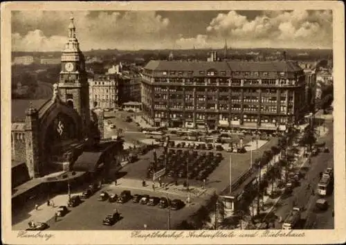 Ak Hamburg Mitte Altstadt, Fliegeraufnahme, Hauptbahnhof, AnkunftseiteB Bieberhaus