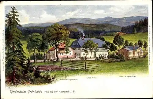 Litho Grünheide Schnarrtanne Auerbach im Vogtland, Kinderheim, Ernst Wagnerhaus, altes Haus