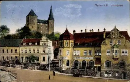 Ak Mylau Reichenbach im Vogtland, Partie am Marktplatz, Hotel Reichsadler