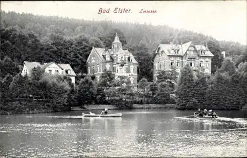 Ak Bad Elster im Vogtland, Gondelteich mit Gondeln, Häuser