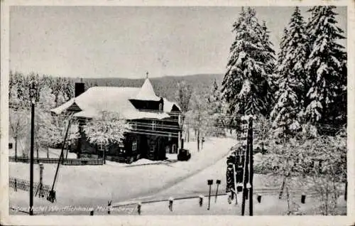 Ak Muldenberg Grünbach im Vogtland, Sporthotel Muldenberg, Winterpartie