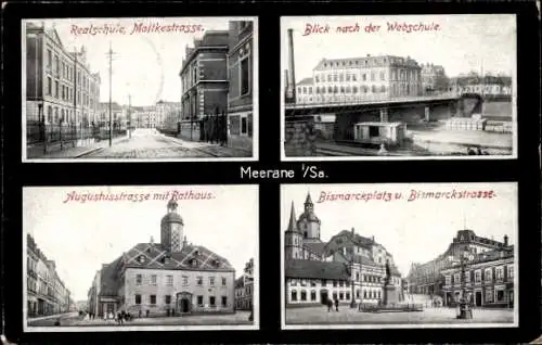 Ak Meerane Sachsen, Realschule, Webschule,Bismarckplatz