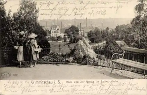 Ak Crimmitschau in Sachsen, Blick von der Grotte im Bismarckhain