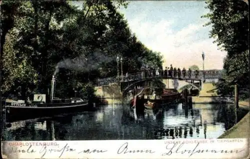 Litho Berlin Charlottenburg, Untere Schleuse im Tiergarten, Kutter