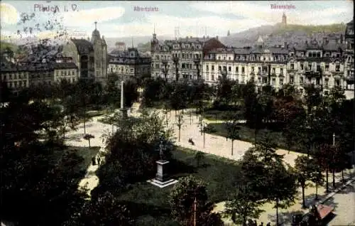 Ak Plauen im Vogtland, Albertplatz, Bärenstein, Denkmal