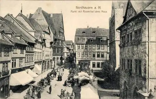 Ak Nordhausen am Harz, markt mit Rosenthalschem Haus