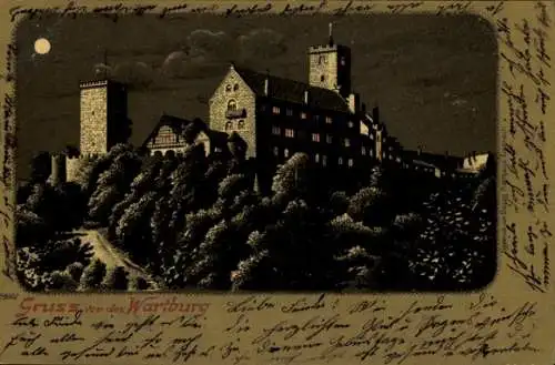 Mondschein Litho Lutherstadt Eisenach in Thüringen, Wartburg