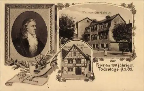 Ak Weimar in Thüringen, Schriftsteller Friedrich von Schiller, Sterbehaus, Marbach Geburtshaus