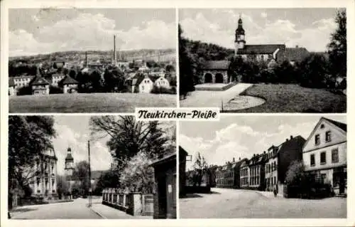 Ak Neukirchen an der Pleiße, Straßenpartie, Kirche, Ort