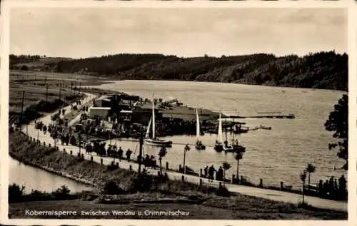 Ak Crimmitschau in Sachsen, Kobertalsperre, Panorama, Segelboote