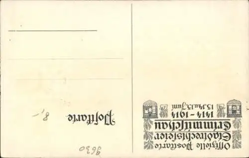 Wappen Ak Crimmitschau in Sachsen, Ortsansicht, Lauenhainer Berg um 1724, Stadtrechtsfeier 1914