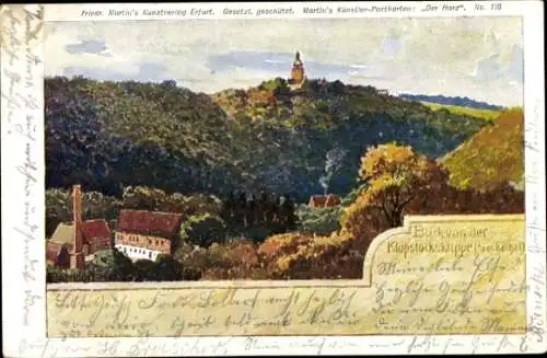 Künstler Ak Martin, Meisdorf Falkenstein Harz, Klopstocksklippe im Selkethal