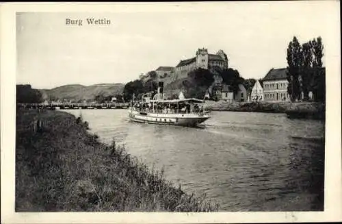 Ak Wettin an der Saale, Burg Wettin, Dampfer