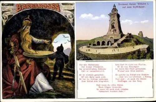 Ak Steinthaleben Kyffhäuserland in Thüringen, Kyffhäuser, Kaiser Wilhelm Denkmal, Barbarossa